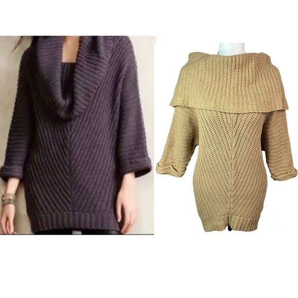Moth Sweaters - Moth by Anthropologie Oversized Tan Cowl-Neck Dolman Sleeve Chunky Sweater Sz XS
